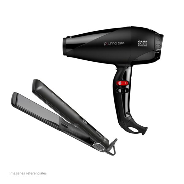 COMBO GAMA PLANCHA DE CABELLO G-STYLE + SECADORA DE CABELLO PLUMA 5500